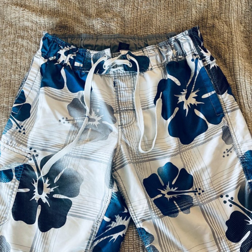 Men's tropical floral print swim trunk board shorts